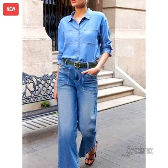 High Waisted Wide Leg Jeans Stretchy Straight Leg Ankle Denim Pants